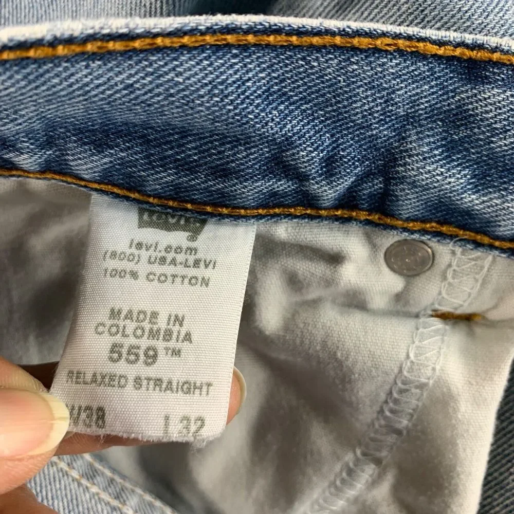 Levi's 559 Jeans Mens 38x32 Blue Relaxed Straight Destroyed Denim‎ Skater 38x31